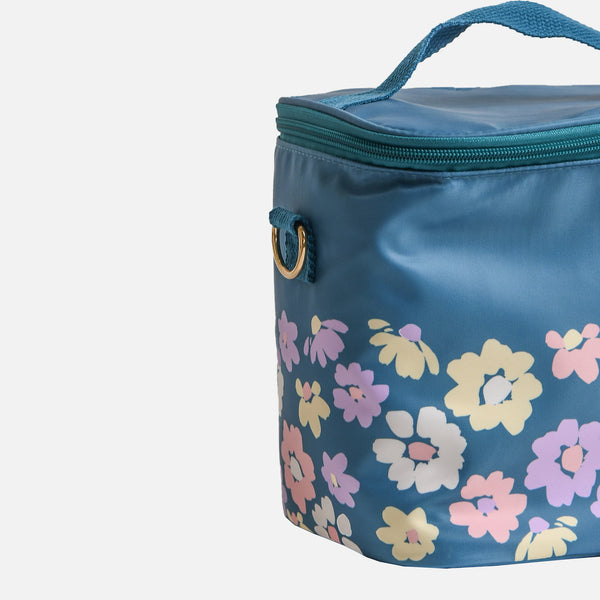 Load image into Gallery viewer, Blue lunch box with flower print
