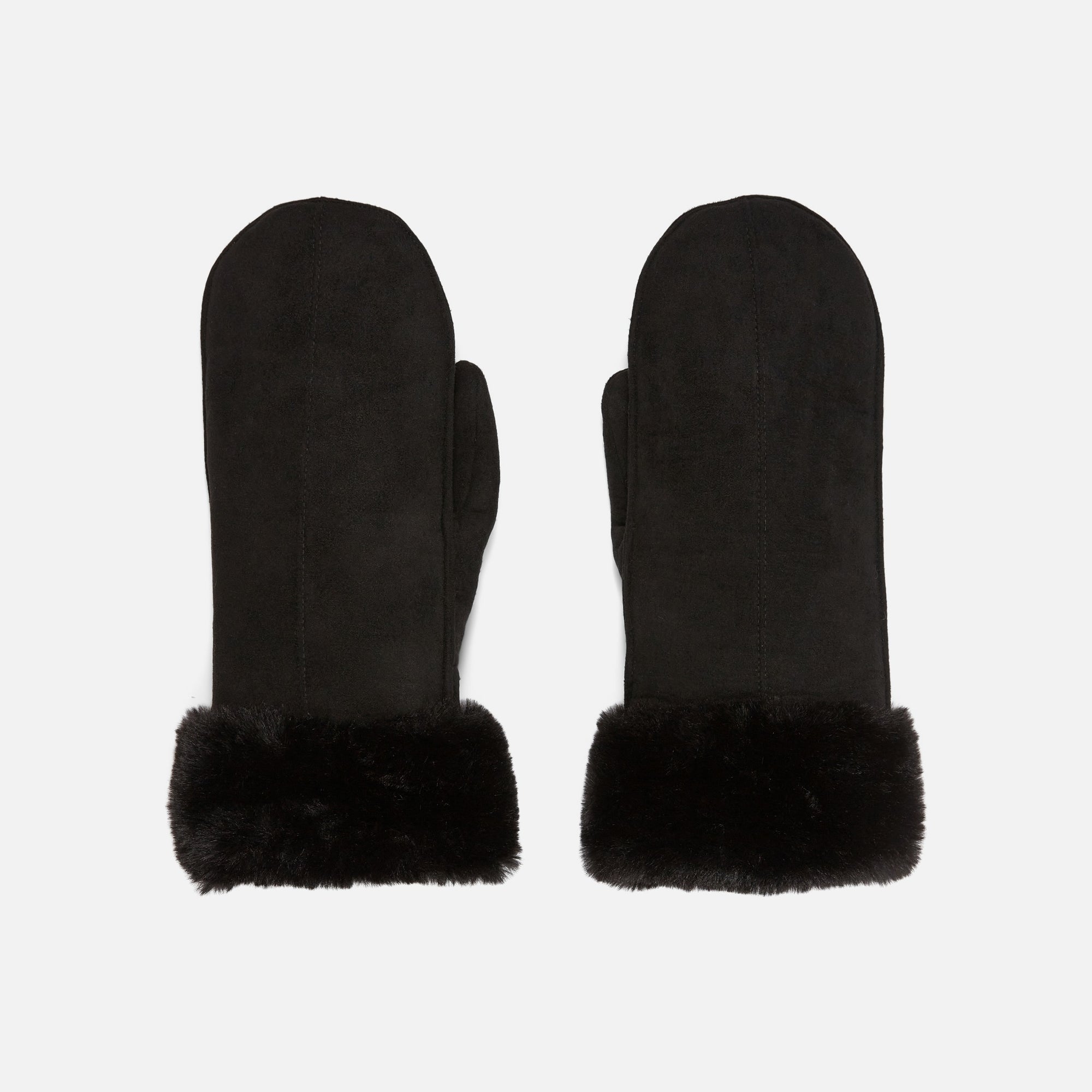 Black mittens with black faux fur cuff