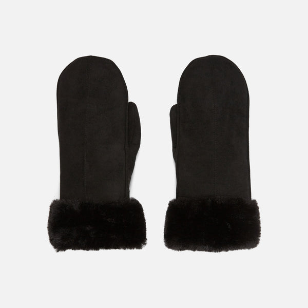 Load image into Gallery viewer, Black mittens with black faux fur cuff
