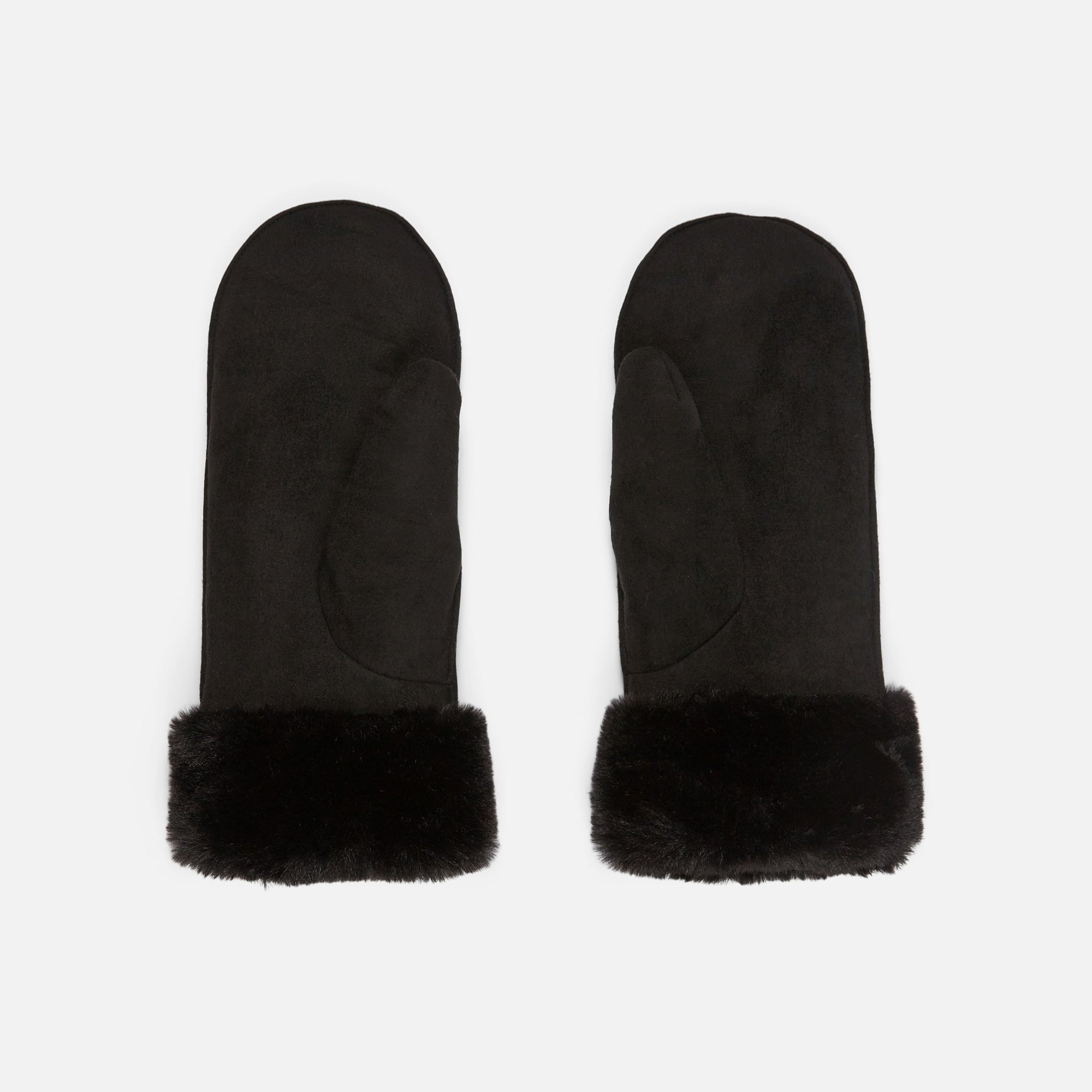 Black mittens with black faux fur cuff