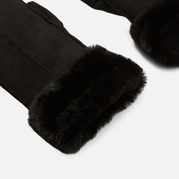 Load image into Gallery viewer, Black mittens with black faux fur cuff
