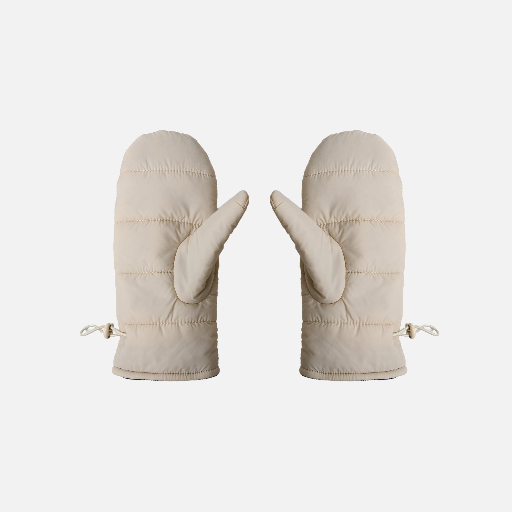 Beige padded mittens with adjustable elastic
