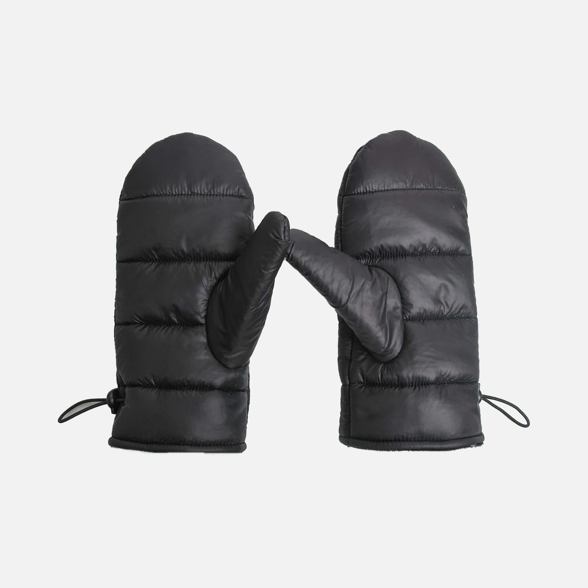 Black padded mittens with adjustable elastic