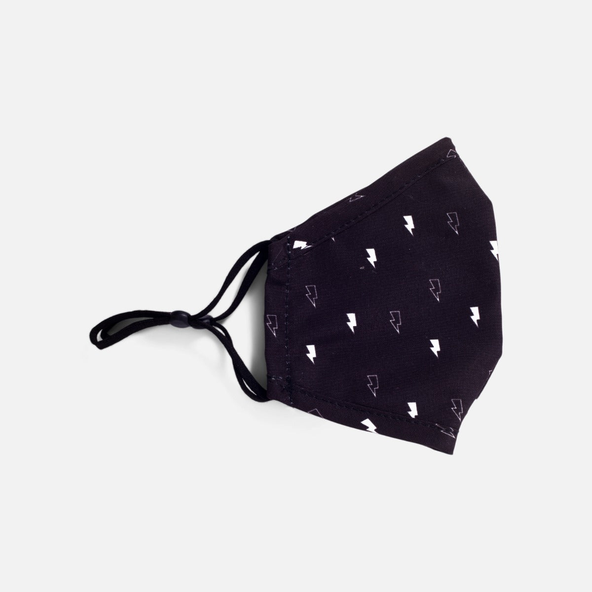 Reusable black mask with small white lightning print for kids