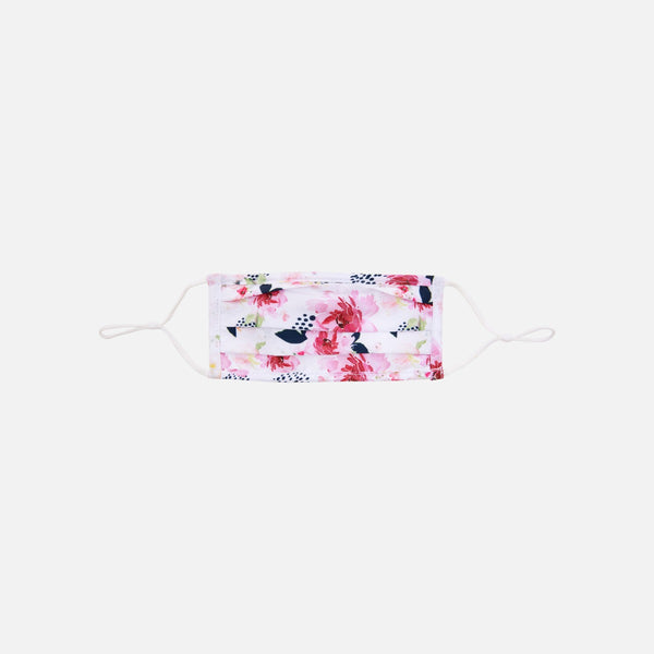 Charger l&#39;image dans la galerie, Masque réutilisable blanc pour femme avec fleurs roses et bleu marine
