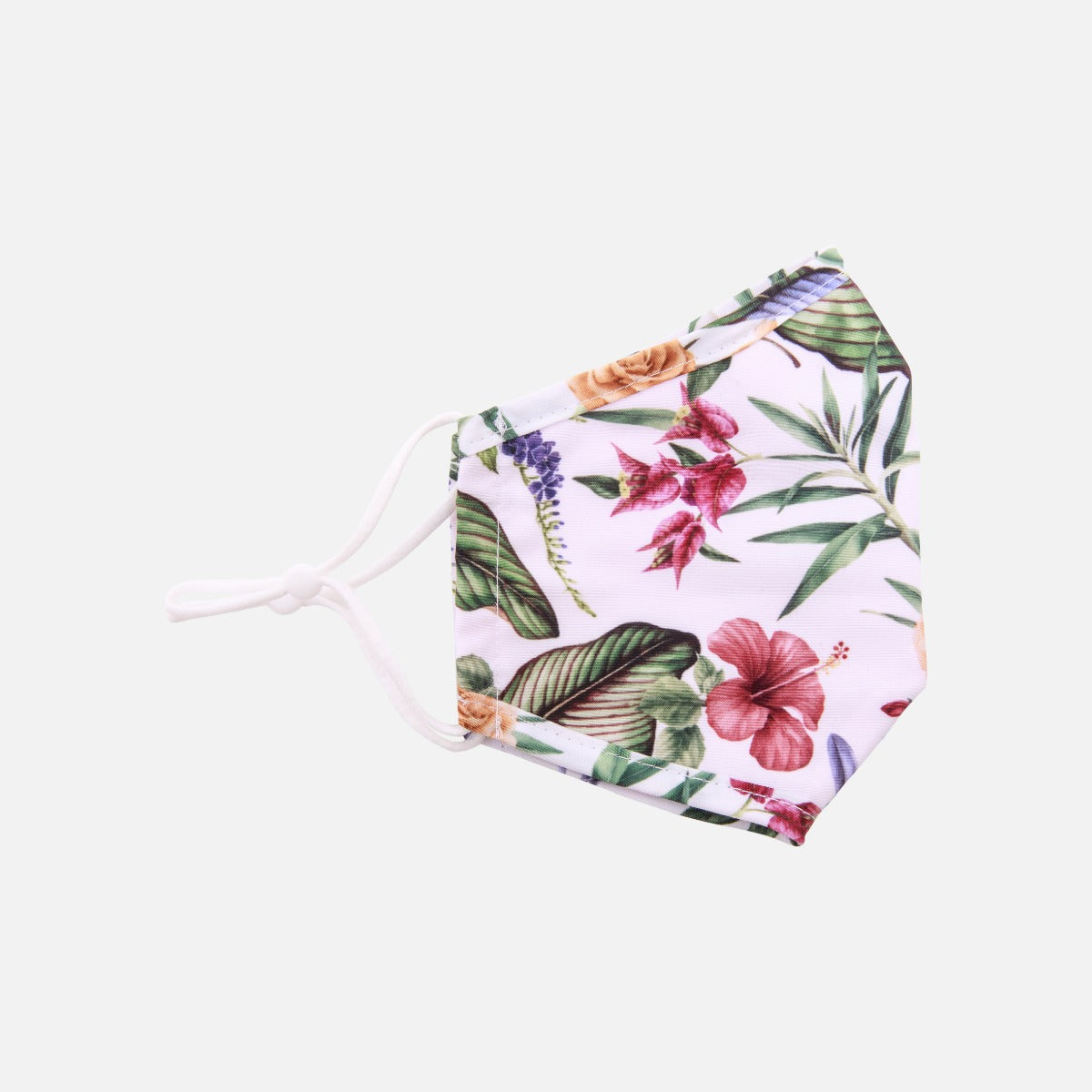 Reusable white mask for women with tropical flowers print