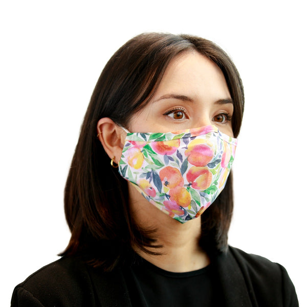 Load image into Gallery viewer, Reusable white mask for women with peach and leaves print
