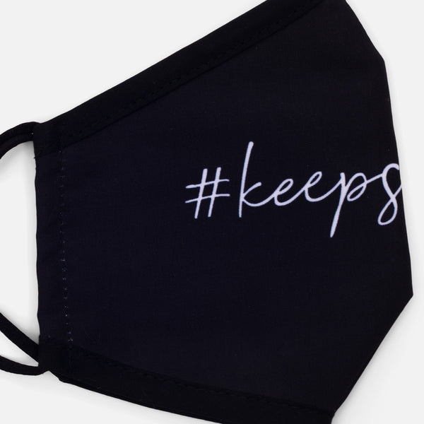 Charger l&#39;image dans la galerie, Masque réutilisable noir pour femme avec inscription ‘’#keepsmiling’’
