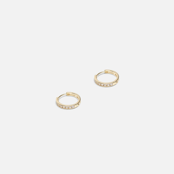 Load image into Gallery viewer, 10k yellow gold 11mm hoop earrings with cubic zirconia
