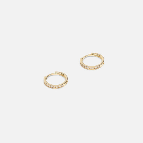Load image into Gallery viewer, 10k yellow gold 13 mm hoop earrings with cubic zirconia
