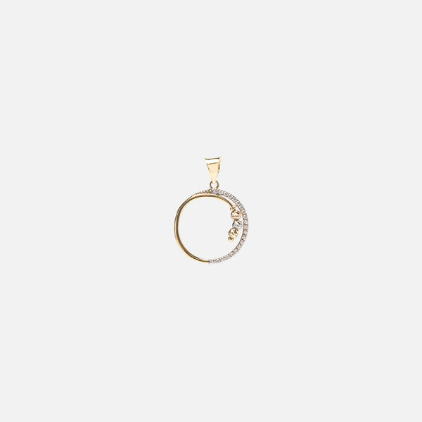 Load image into Gallery viewer, 10k yellow gold circle charm with stones and pattern
