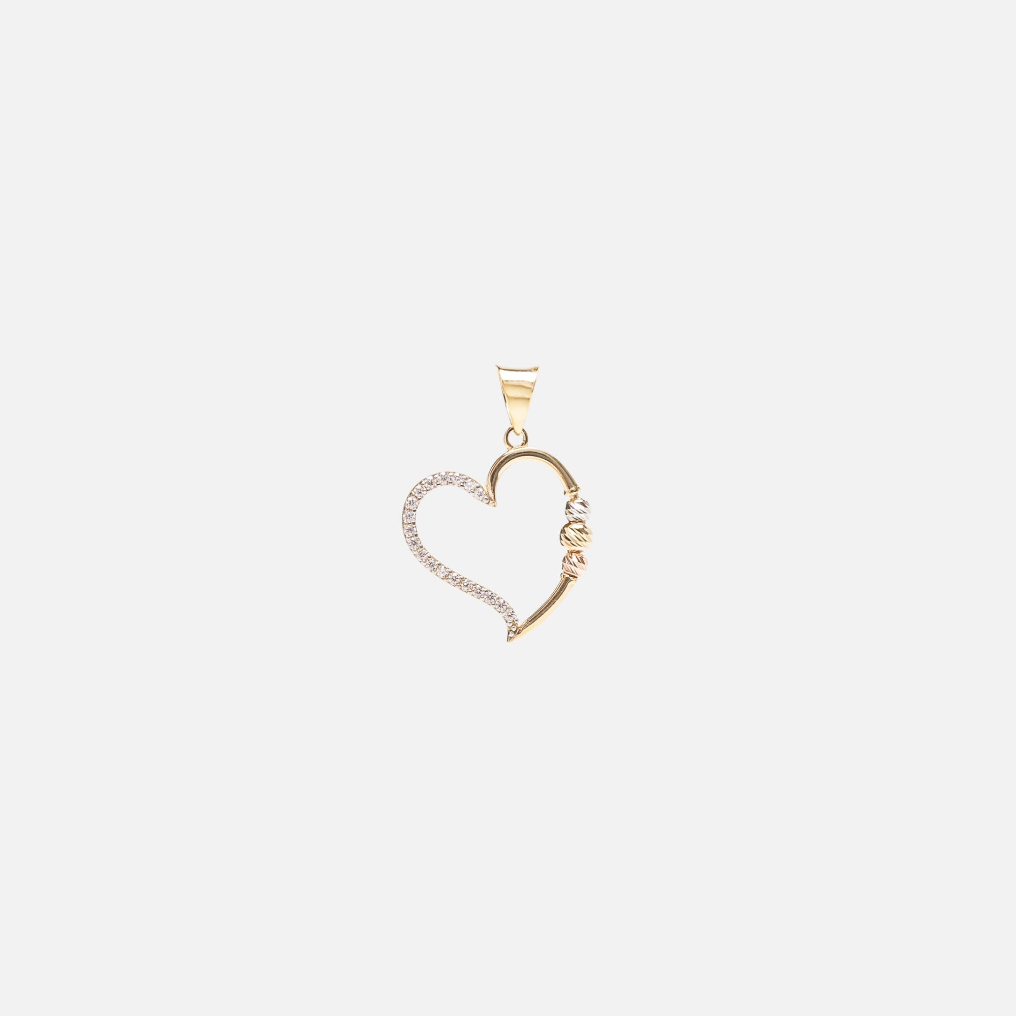 10k yellow gold heart charm with stones details