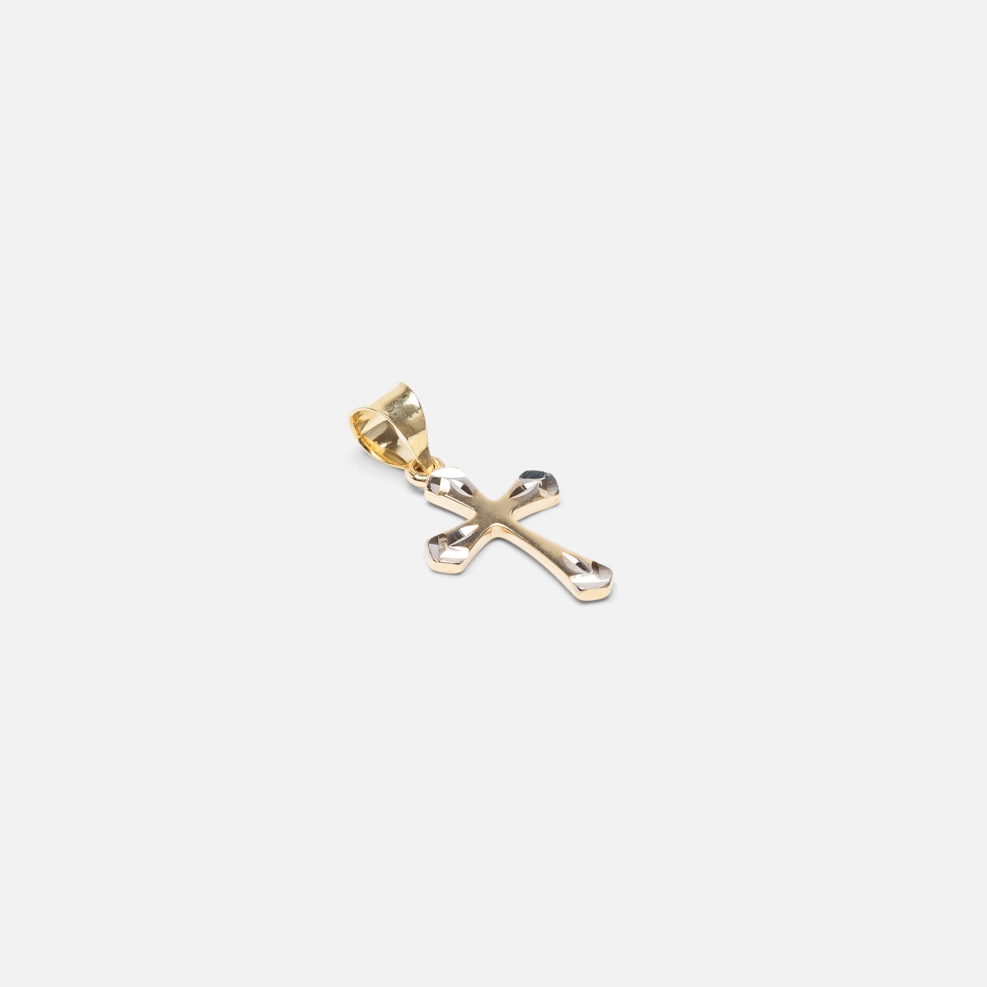 10k yellow gold cross charm with silvered details