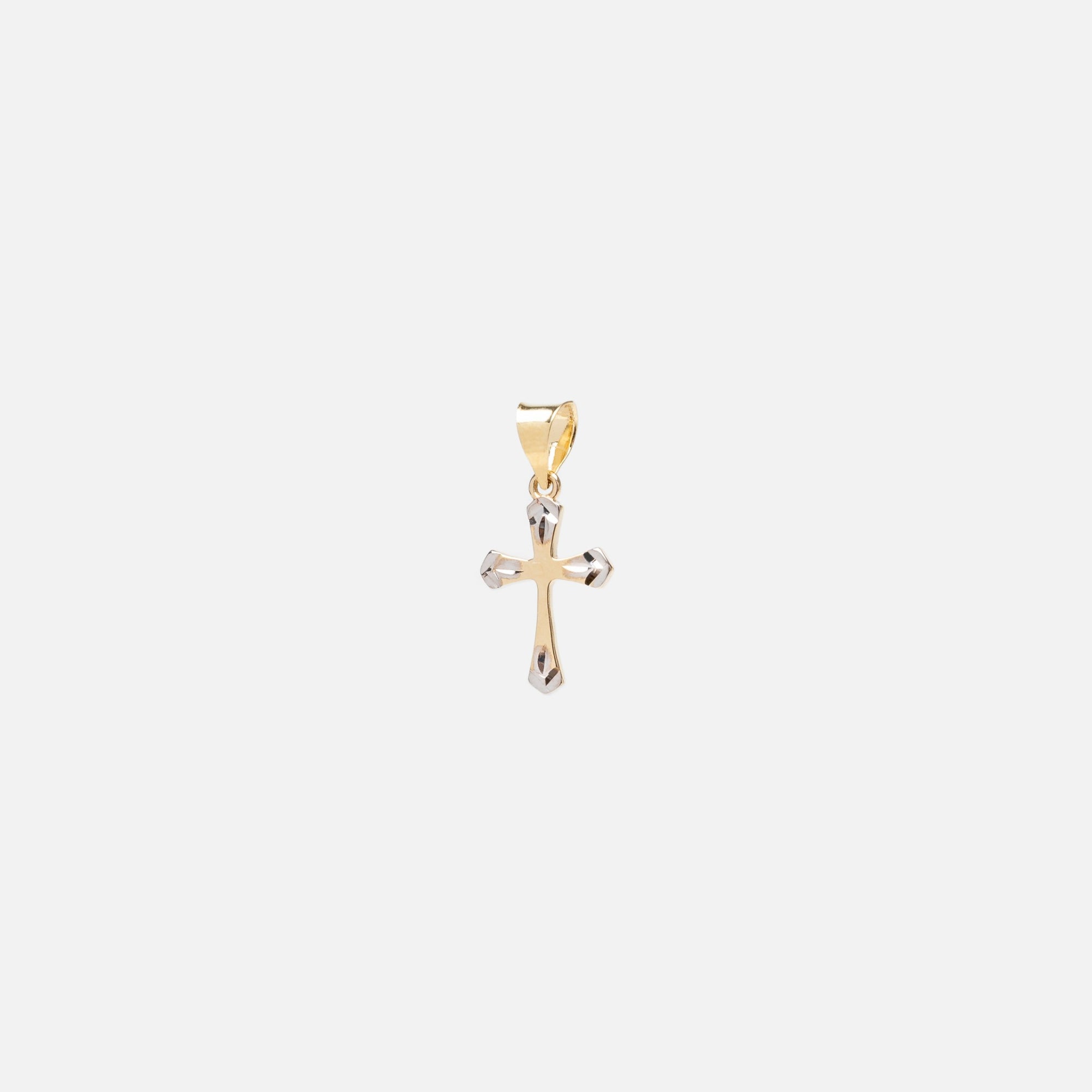 10k yellow gold cross charm with silvered details