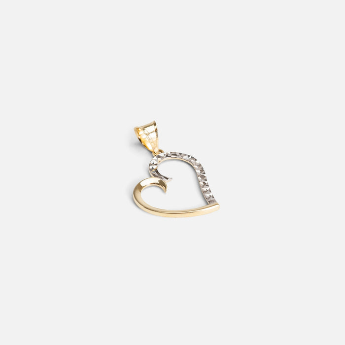 Breloque cœur deux tons avec moitié texturée or 10 carats