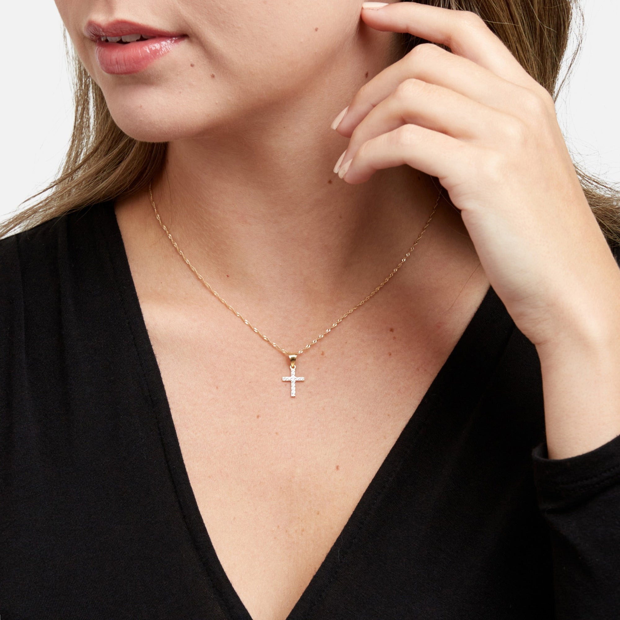 10k yellow gold cross and stones charm