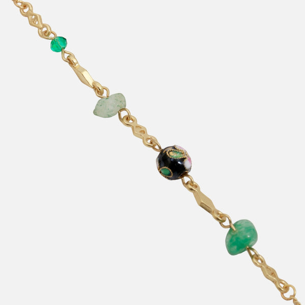 Load image into Gallery viewer, Set of two golden bracelets with green beads
