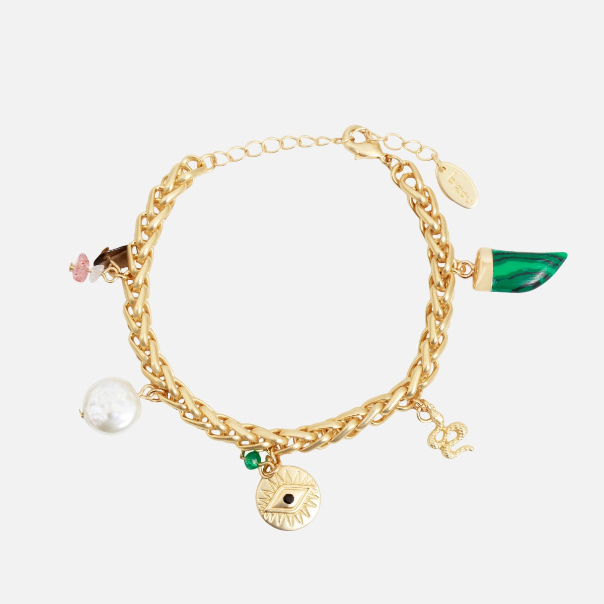 Twisted gold chain bracelet with lucky charms