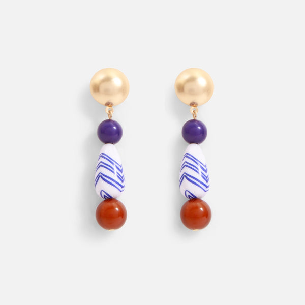 Load image into Gallery viewer, Long earrings with white, blue and red beads
