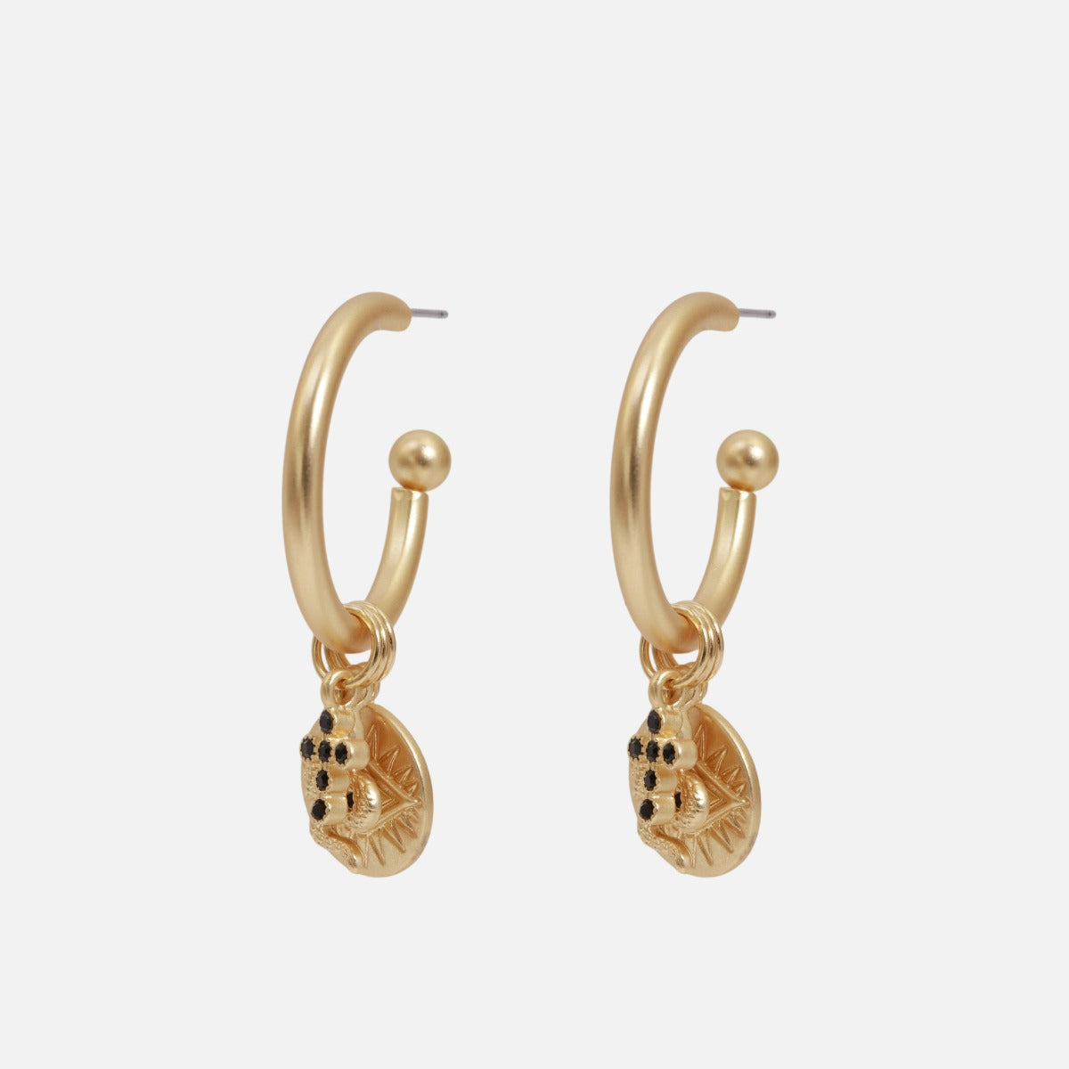 Hoops earrings with eye, snake and cross medallions