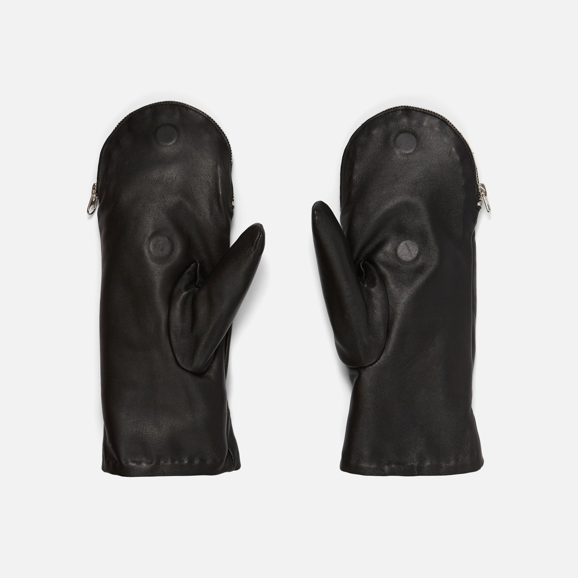 Black leather mittens with zipper