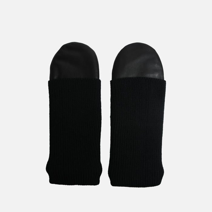 Mitaines en cuir noir avec tricot
