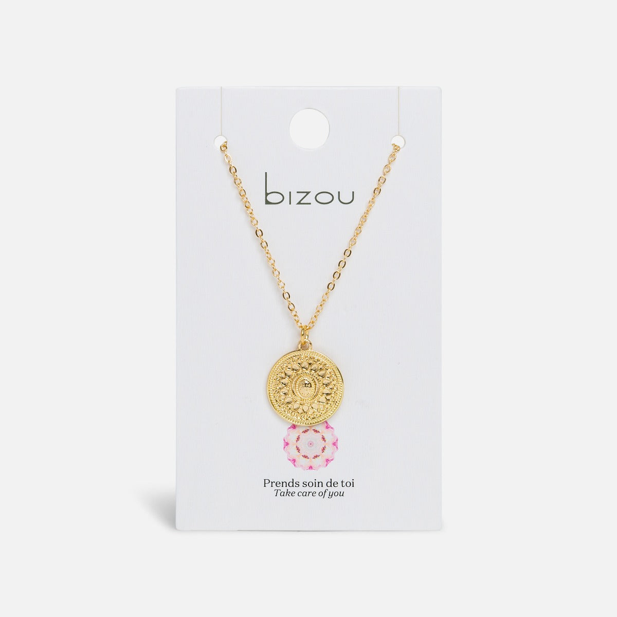 Gold necklace with circular medallion