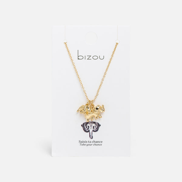 Load image into Gallery viewer, Golden necklace with small charm duo of elephants
