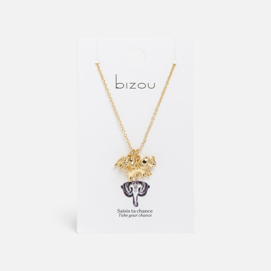 Golden necklace with small charm duo of elephants