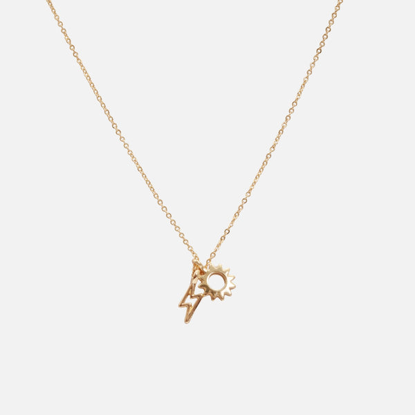 Load image into Gallery viewer, Golden necklace with lightning and sun charms 

