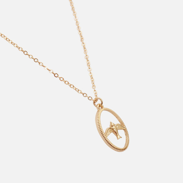 Load image into Gallery viewer, Golden necklace with oval bird charm 
