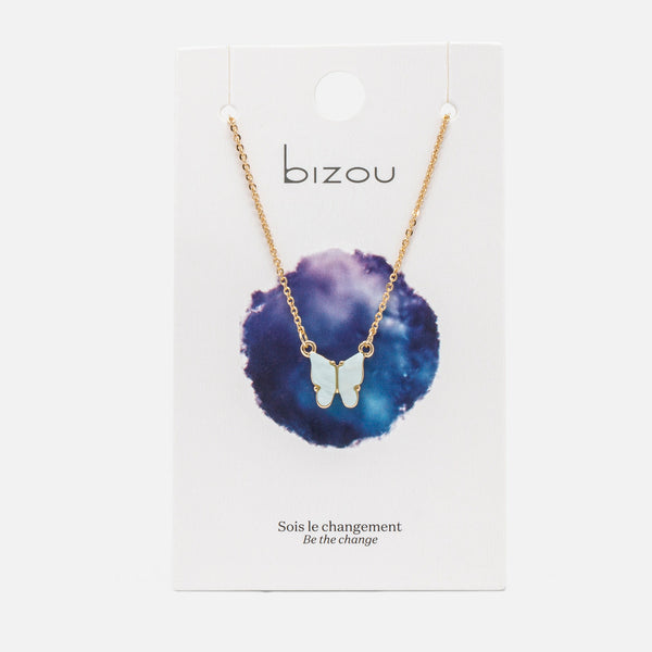 Load image into Gallery viewer, Golden necklace with blue butterfly charm
