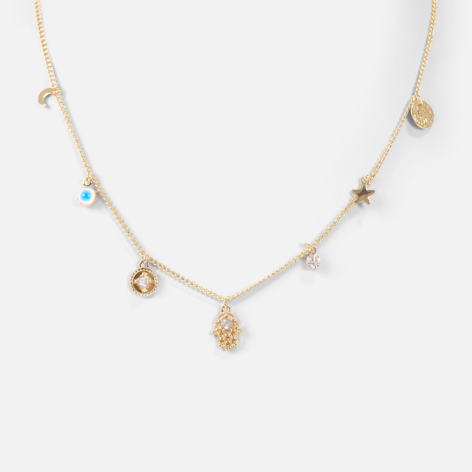 Golden necklace with spiritual charms