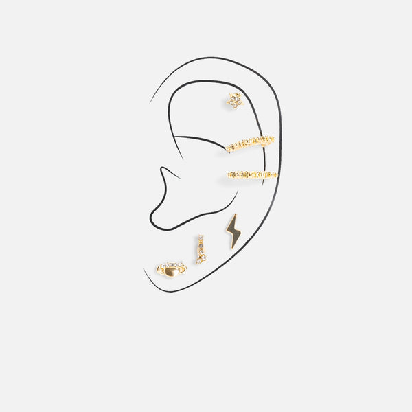 Load image into Gallery viewer, Set of ear cuffs with gold fixed earrings 
