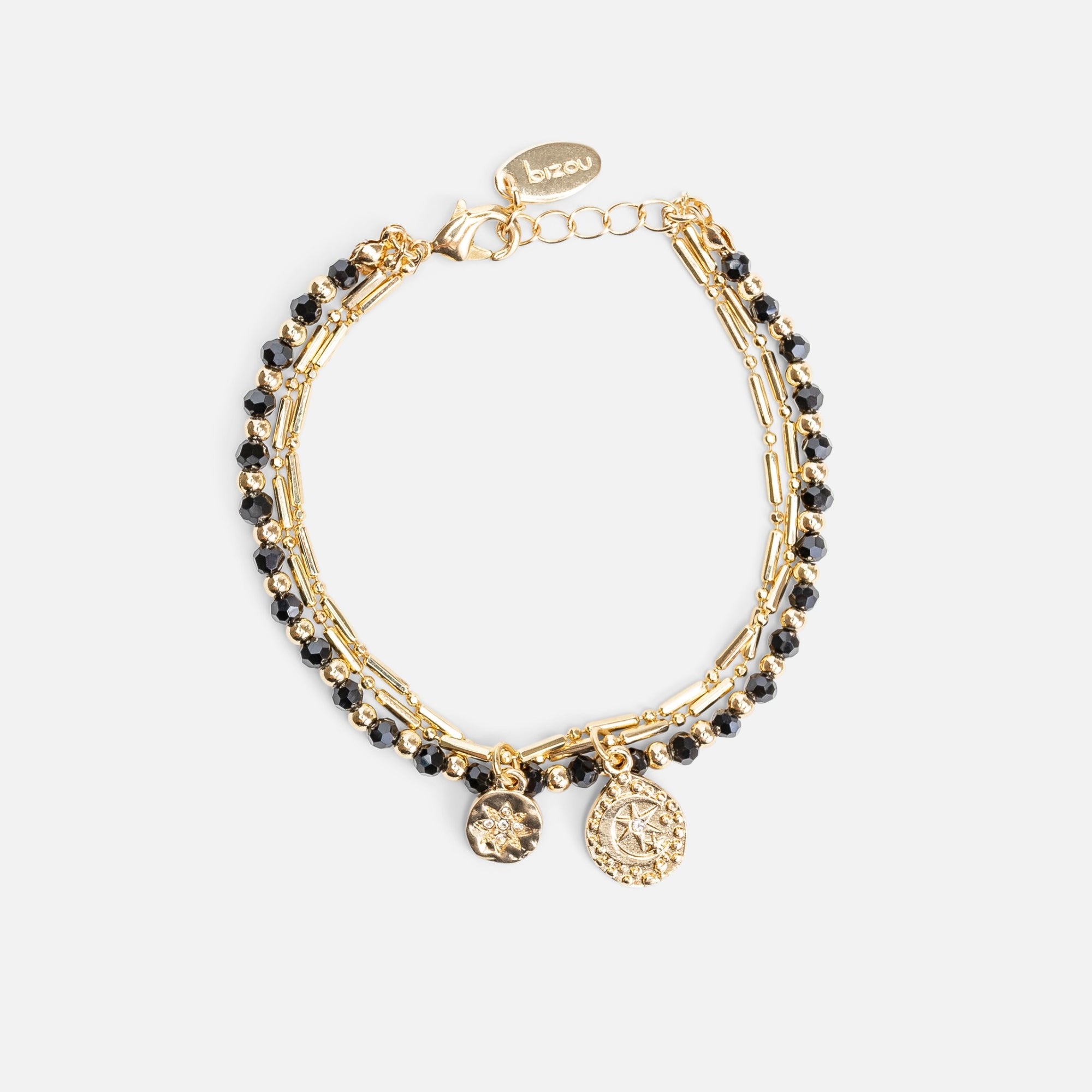 Golden and black double chain bracelet with charms