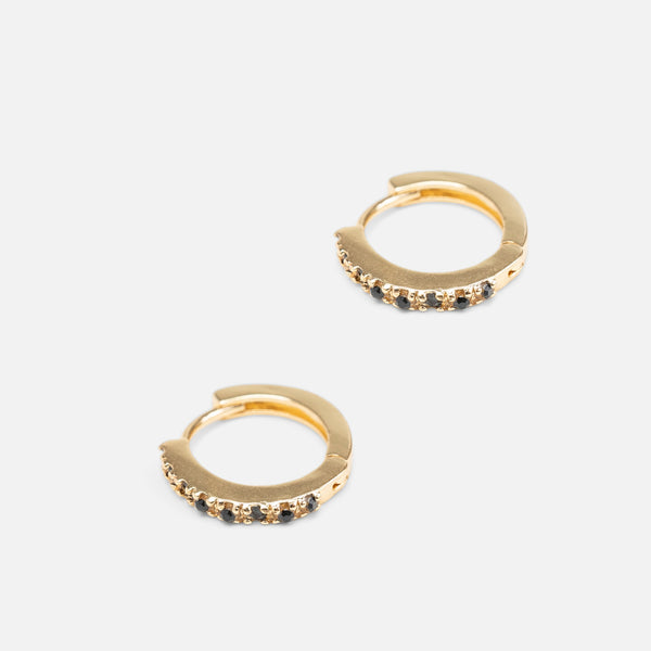 Load image into Gallery viewer, Set of golden fixed earrings and hoops with black details, moons and stars
