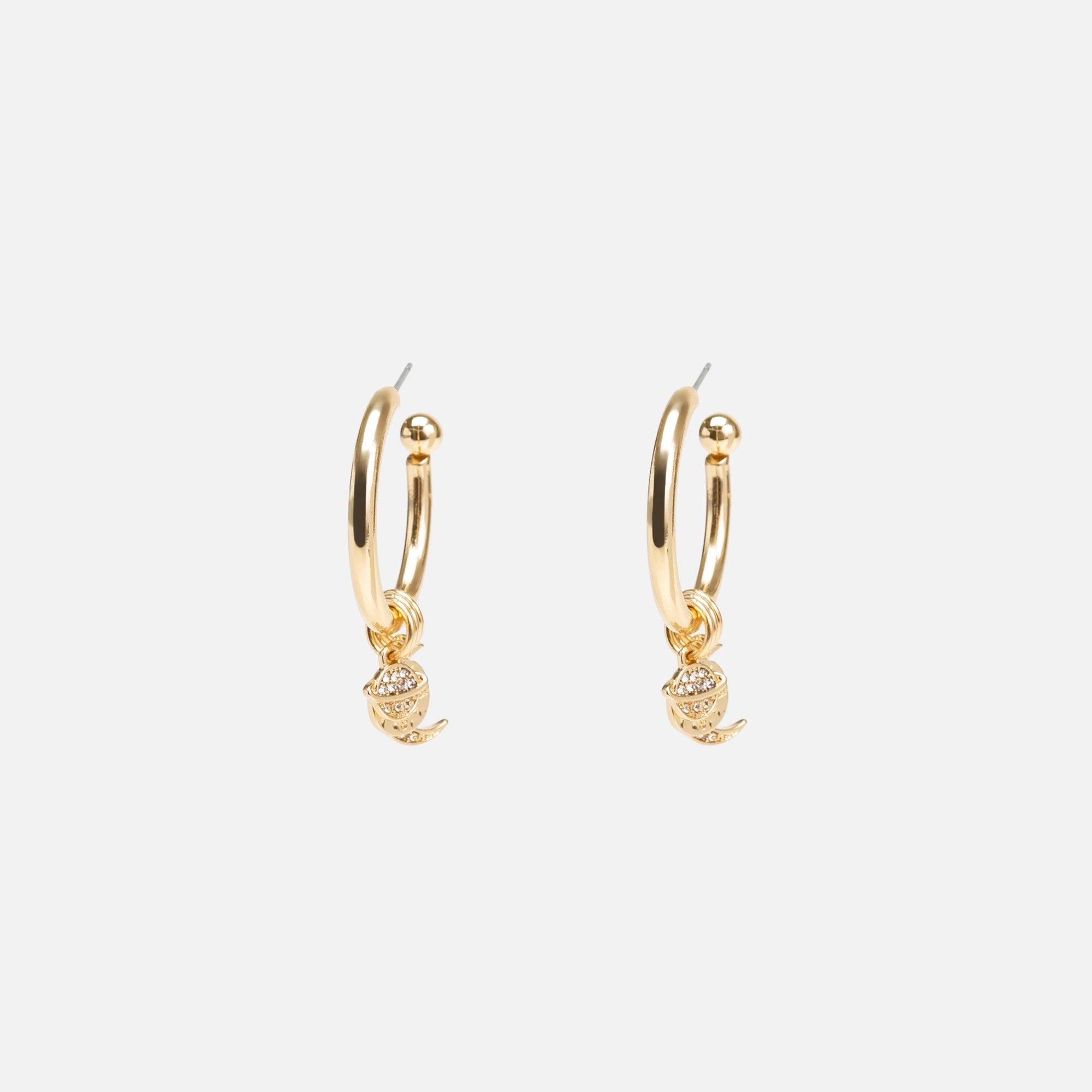 Golden hoop earrings with three charms