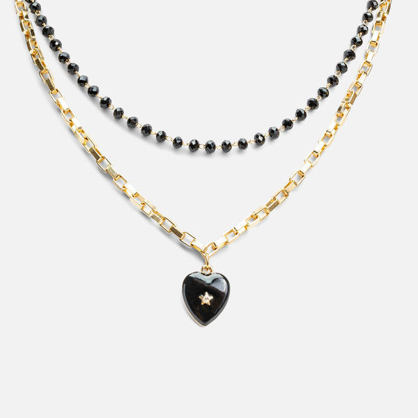 Load image into Gallery viewer, Double row necklace with black heart charm 
