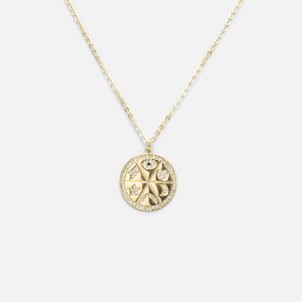 Golden pendant with circular medallion