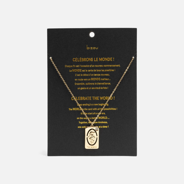 Load image into Gallery viewer, Golden pendant with world tarot card
