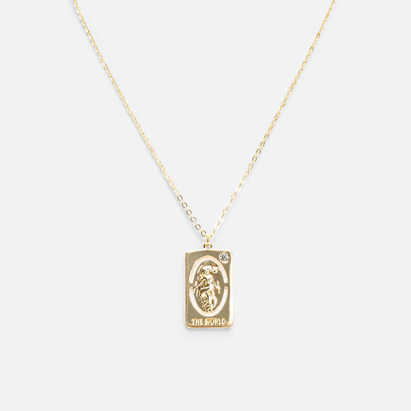 Load image into Gallery viewer, Golden pendant with world tarot card
