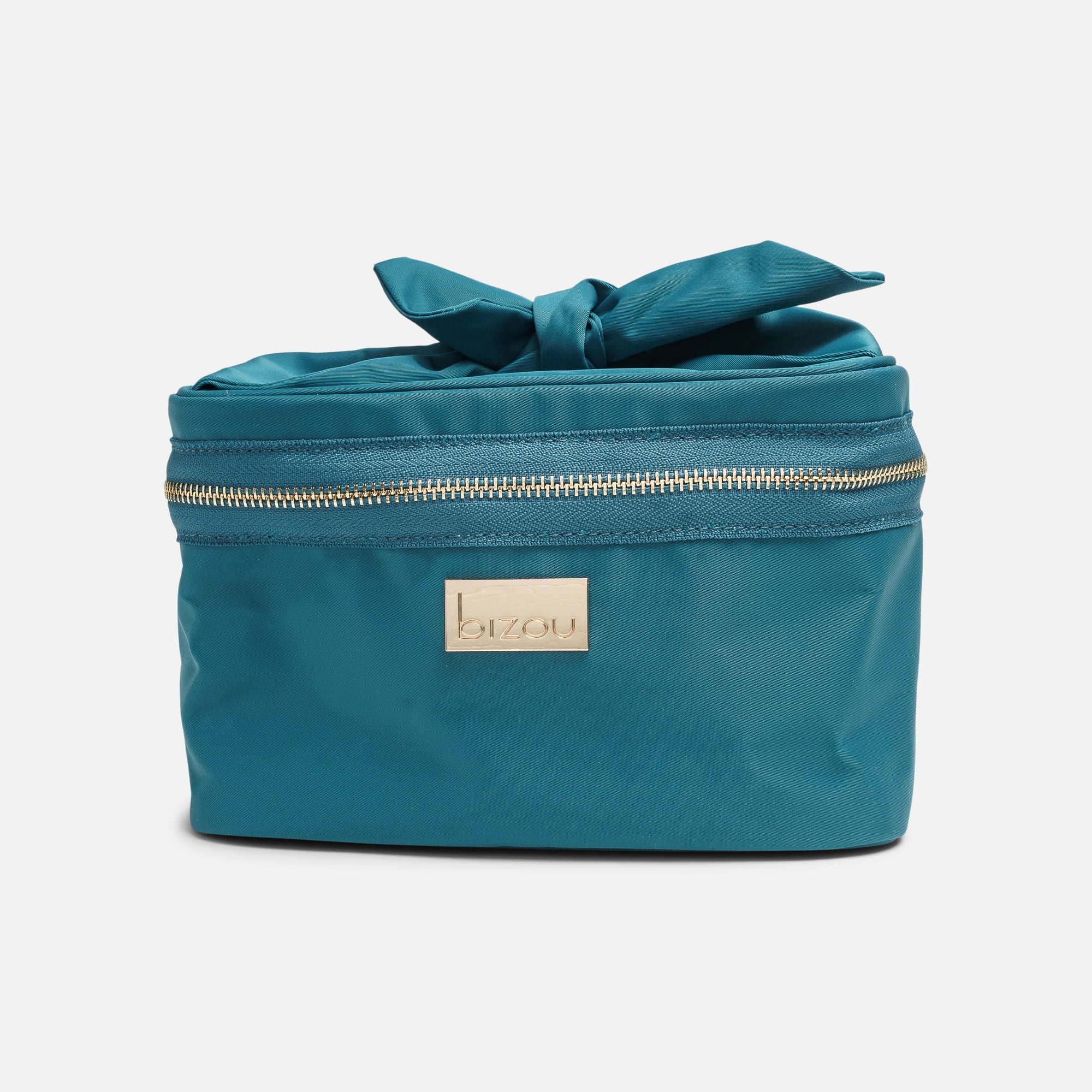 Large green cosmetic pouch with bow