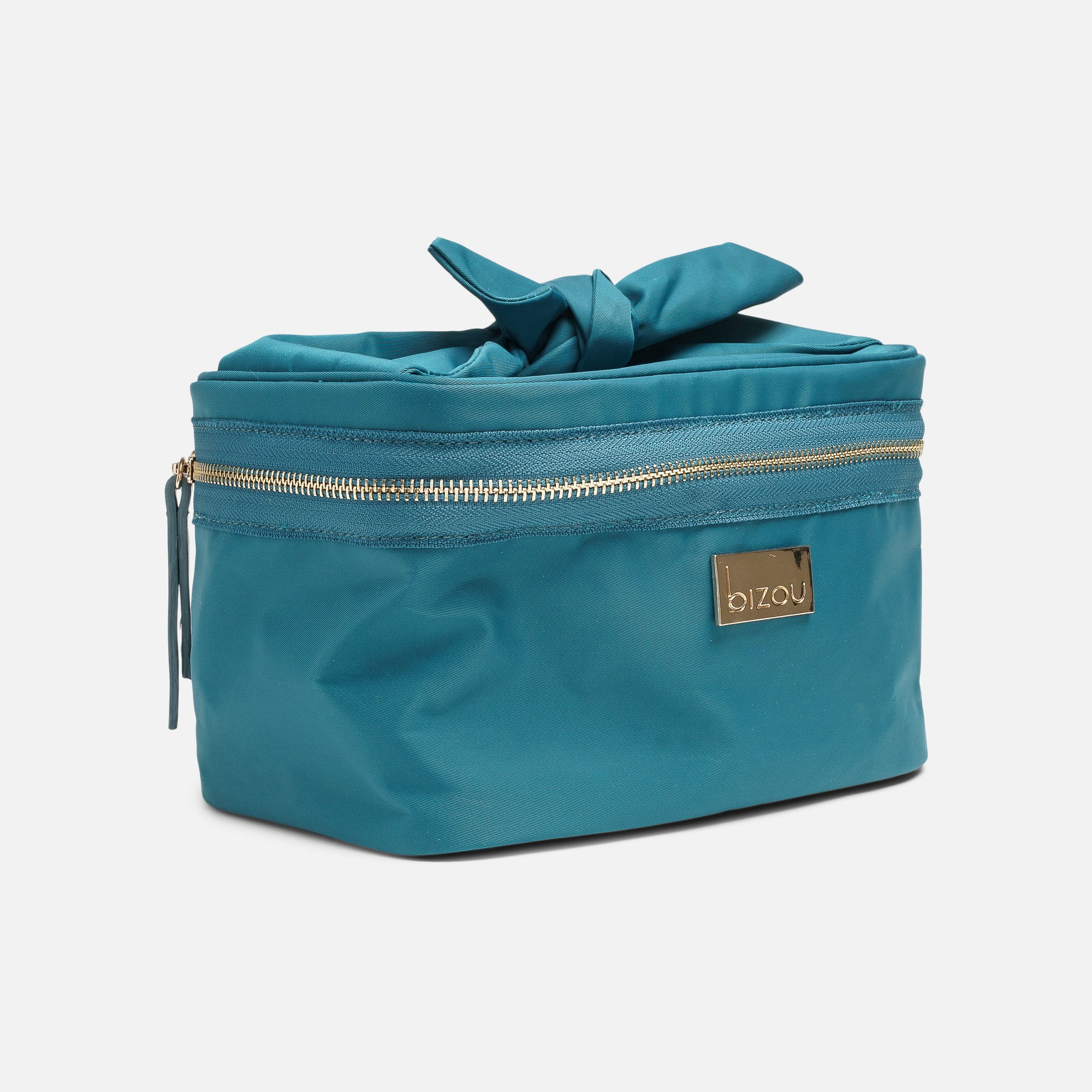 Large green cosmetic pouch with bow