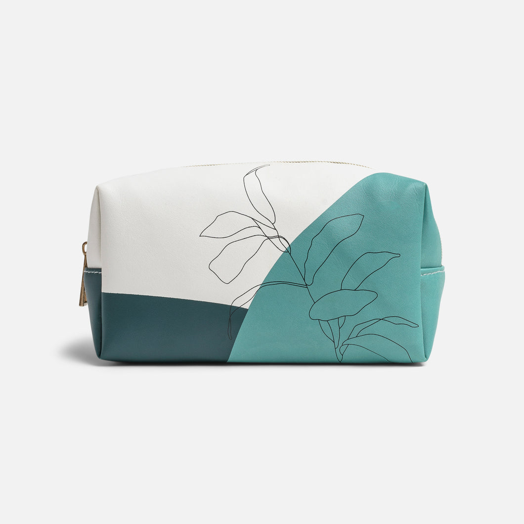 Sage cosmetic pouch with abstract flower print