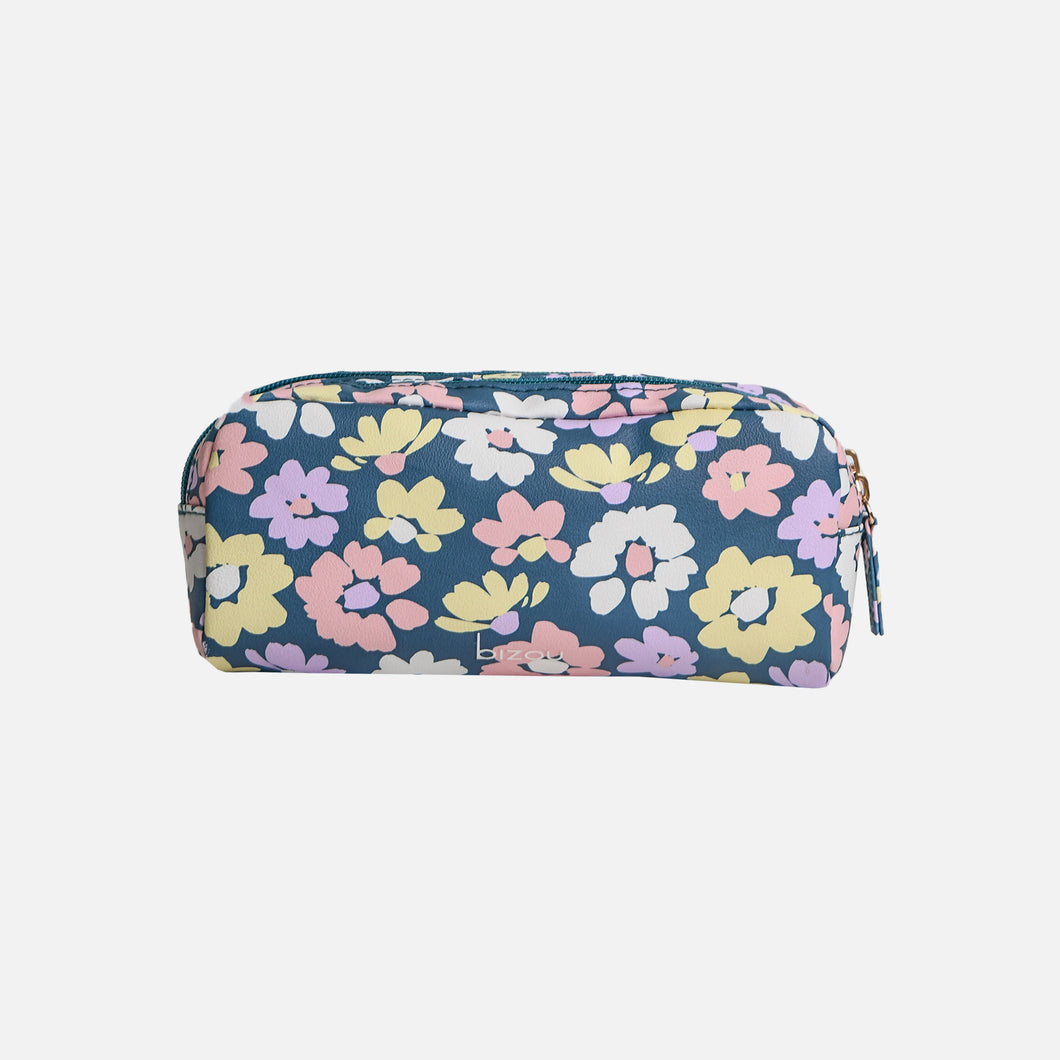 Blue double cosmetic bag with flower print