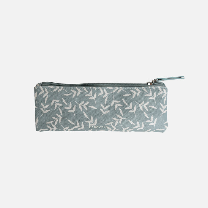 Sac à cosmétiques bleu avec feuilles blanches