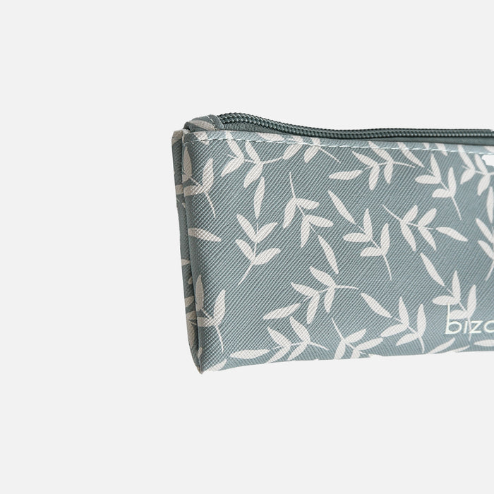 Sac à cosmétiques bleu avec feuilles blanches