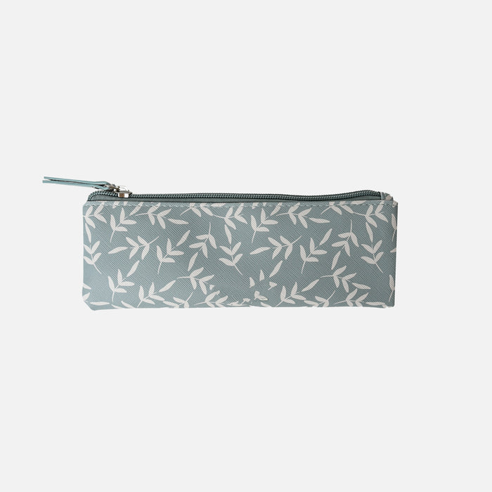 Sac à cosmétiques bleu avec feuilles blanches