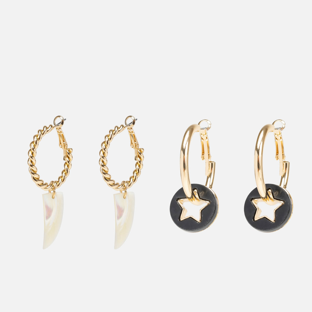 Hoop earrings with horn and star charms
