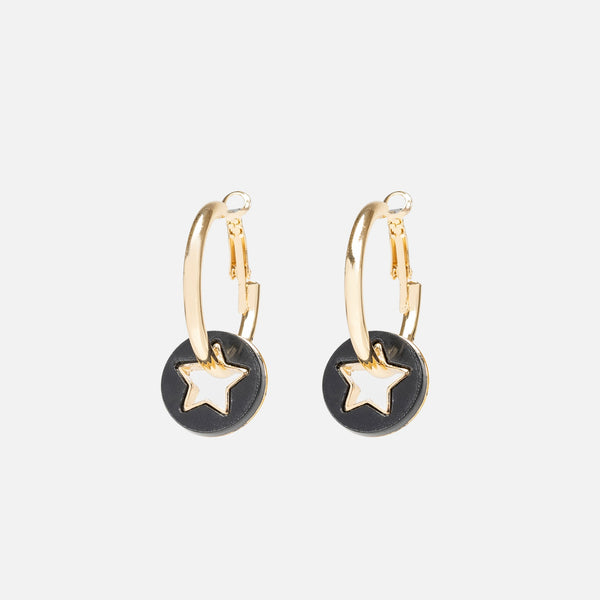 Load image into Gallery viewer, Hoop earrings with horn and star charms
